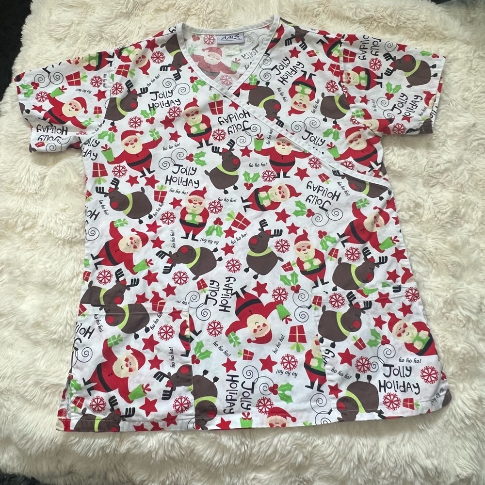 Festive Holiday Print Women's Scrub Top Sz Small to Medium